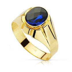 18K Sello Oro Amarillo Caballero Piedra Oval Zafiro Spinel 10 X8 Mm