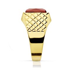18K Sello Oro Amarillo Caballero Piedra Rubi Spinel 10X8 Mm