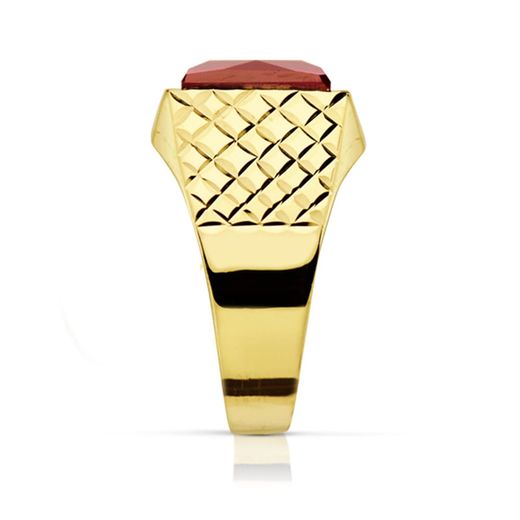 18K Sello Oro Amarillo Caballero Piedra Rubi Spinel 10X8 Mm