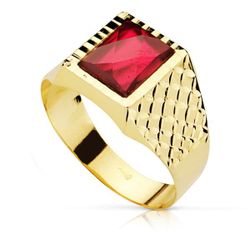 18K Sello Oro Amarillo Caballero Piedra Rubi Spinel 10X8 Mm