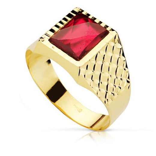 18K Sello Oro Amarillo Caballero Piedra Rubi Spinel 10X8 Mm