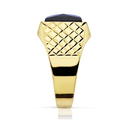 18K Sello Oro Amarillo Caballero Piedra Zafiro Spinel 10X8 Mm