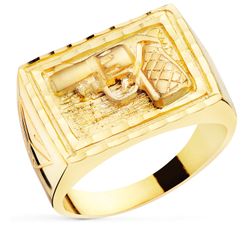 18K Sello Oro Amarillo Caballero Pistola Tallada Rectangular 21X16 Mm
