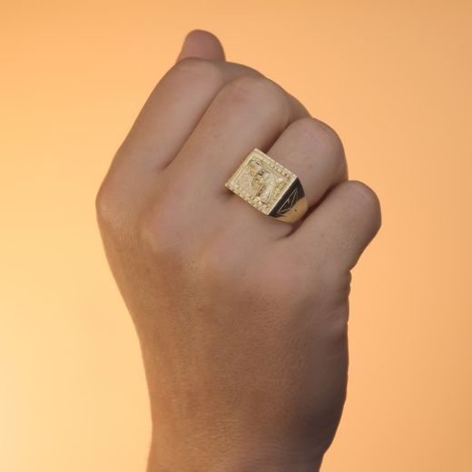 18K Sello Oro Amarillo Caballero Pistola Tallada Rectangular 21X16 Mm