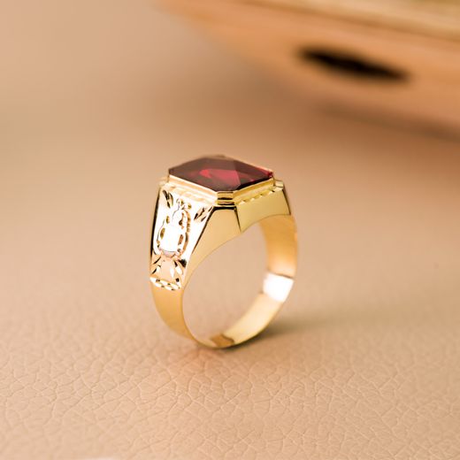 18K Sello Oro Amarillo Caballero Rubi Spinel