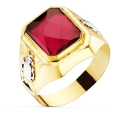 18K Sello Oro Amarillo Caballero Rubi Spinel