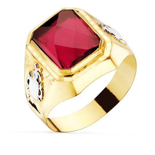 18K Sello Oro Amarillo Caballero Rubi Spinel