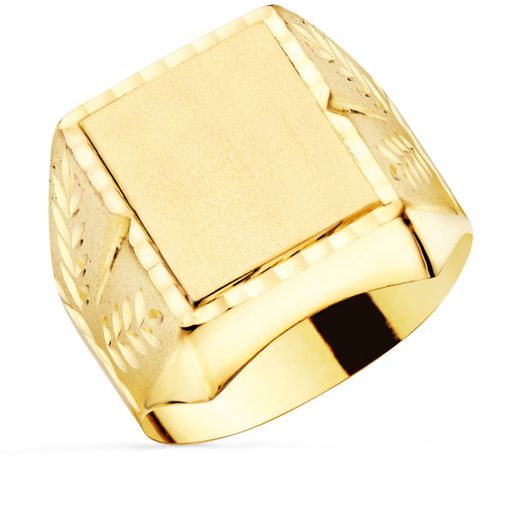 18K Sello Oro Amarillo Caballero Tallado Hueco. Zona Grabado: 18X16 Mm