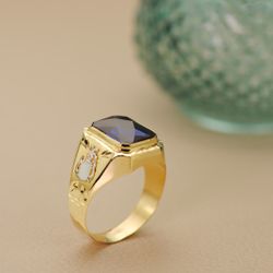 18K Sello Oro Amarillo Caballero Zafiro Spinel