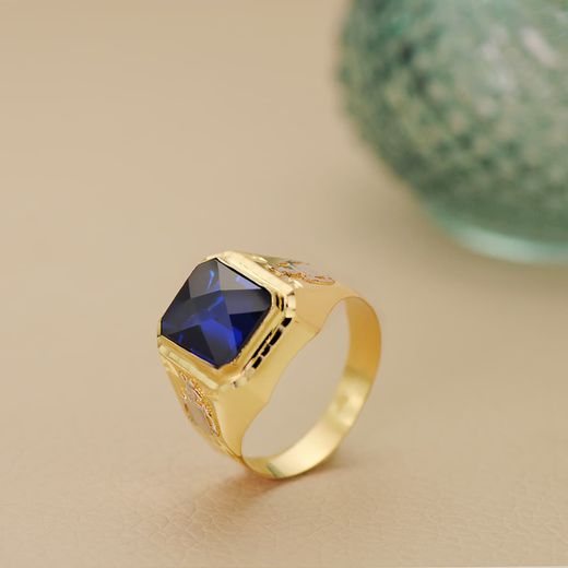 18K Sello Oro Amarillo Caballero Zafiro Spinel