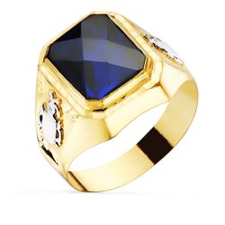 18K Sello Oro Amarillo Caballero Zafiro Spinel