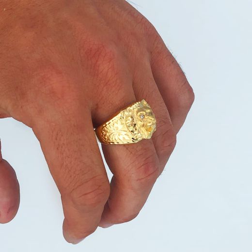 18K Sello Oro Amarillo Cabeza De Leon Ancho 15 Mm