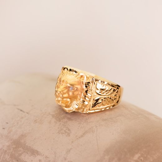 18K Sello Oro Amarillo Cabeza De Leon Ancho 15 Mm