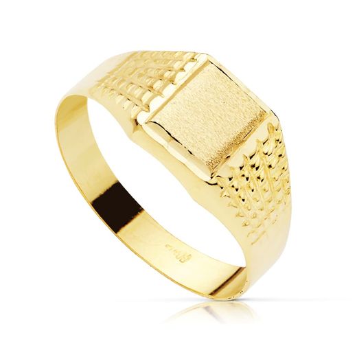 18K Sello Oro Amarillo Cadete Hueco Tallado Zona Grabado 7 X 6 Mm