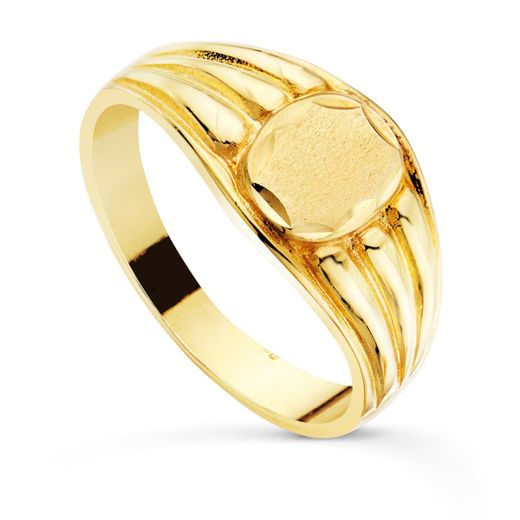 18K Sello Oro Amarillo Cadete Mate Y Brillo Zona Grabacion 8X7 Mm