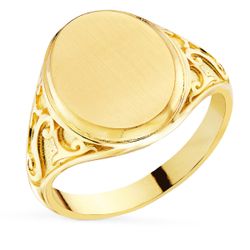 18K Sello Oro Amarillo Con Tallados Laterales. Cabeza Oval Matizada 14X11 Mm