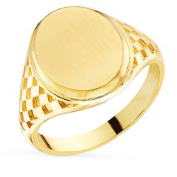 18K Sello Oro Amarillo Con Tallados Laterales Cabeza Oval Matizada 14X11 Mm