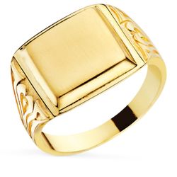 18K Sello Oro Amarillo Con Tallados Laterales Cabeza Rectangular 11X10 Mm
