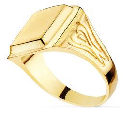 18K Sello Oro Amarillo Con Tallados Laterales Cabeza Rectangular 11X10 Mm