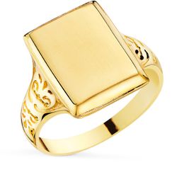 18K Sello Oro Amarillo Con Tallados Laterales Cabeza Rectangular 13X10 Mm