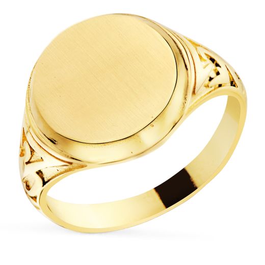 18K Sello Oro Amarillo Con Tallados Laterales. Cabeza Redonda Matizada 12 Mm