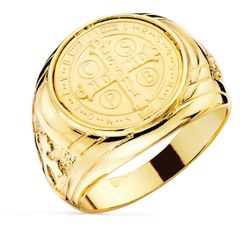 18K Sello Oro Amarillo Cruz De San Benito 16 Mm Ancho 22 Mm