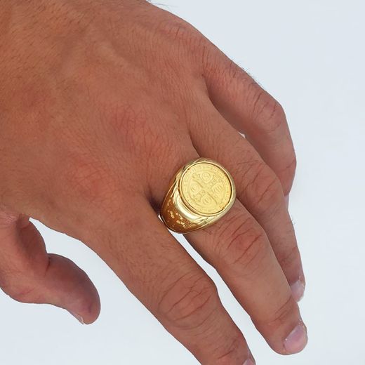 18K Sello Oro Amarillo Cruz De San Benito 16 Mm Ancho 22 Mm