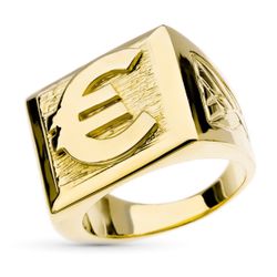 18K Sello Oro Amarillo Euro Macizo Cuadrado. Ancho: 21Mm
