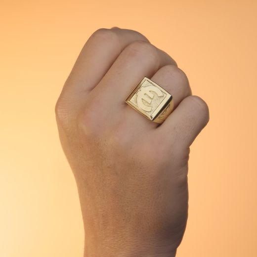 18K Sello Oro Amarillo Euro Macizo Cuadrado. Ancho: 21Mm