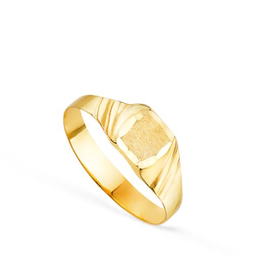 18K Sello Oro Amarillo Hueco Bebe O Meñique Oval Labrado Lateral. Zona Grabado 4X4 Mm