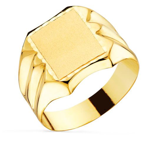 18K Sello Oro Amarillo Hueco Caballero Rectangular Tallado. Zona Grabado: 12X10 Mm
