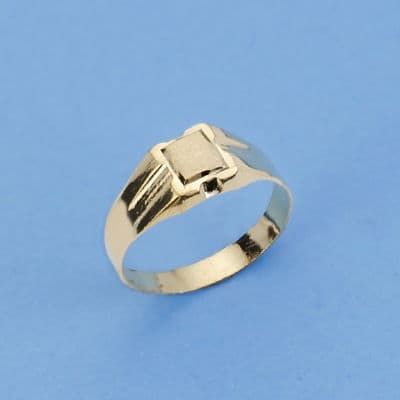 18K Sello Oro Amarillo Hueco Para Bebe O Meñique Cabeza Cuadrada Lateral Galloneado