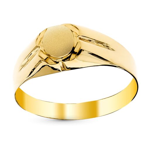 18K Sello Oro Amarillo Hueco Para Bebe O Meñique Cabeza Oval Lateral Galloneado
