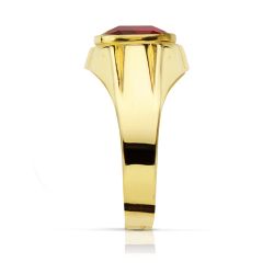 18K Sello Oro Amarillo Hueco Piedra Oval Rubi Spinel 10X8 Mm