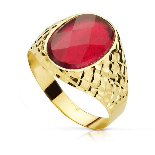 18K Sello Oro Amarillo Hueco Piedra Oval Rubi Spinel 14X10 Mm