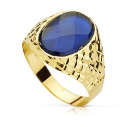 18K Sello Oro Amarillo Hueco Piedra Oval Zafiro Spinel 14X10 Mm