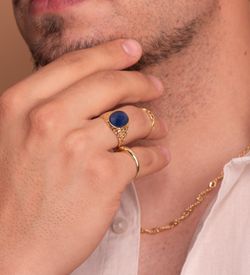18K Sello Oro Amarillo Hueco Piedra Oval Zafiro Spinel 14X10 Mm