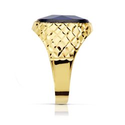18K Sello Oro Amarillo Hueco Piedra Oval Zafiro Spinel 14X10 Mm