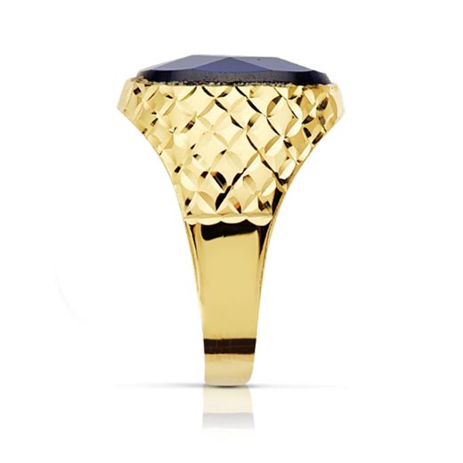18K Sello Oro Amarillo Hueco Piedra Oval Zafiro Spinel 14X10 Mm