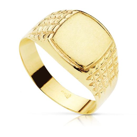 18K Sello Oro Amarillo Hueco Rectangular Zona Gradado: 10X9 Mm