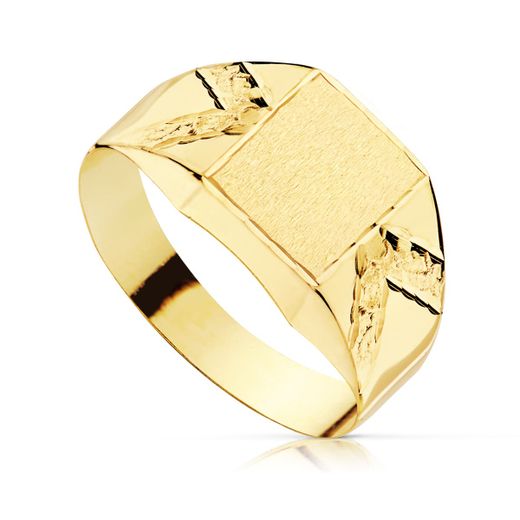 18K Sello Oro Amarillo Hueco Rectangulo Lateral Tallado. Zona Grabado: 8,5 X 7,5 Mm