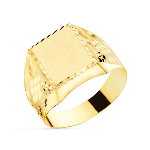 18K Sello Oro Amarillo Hueco Tallado Rectangular Zona Grabado 10X9 Mm