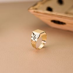 18K Sello Oro Amarillo Hueco Tallado Rectangular Zona Grabado 10X9 Mm