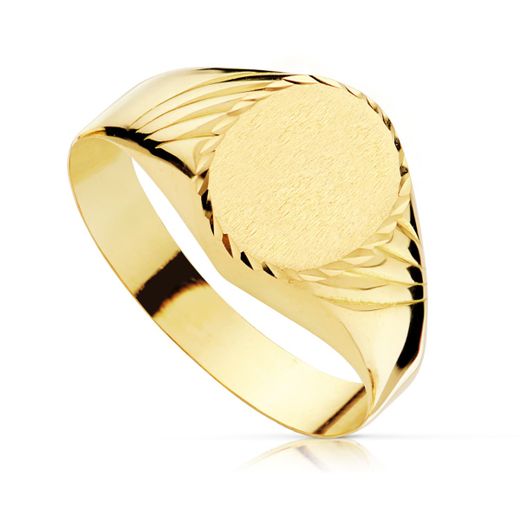18K Sello Oro Amarillo Hueco Tallado Zona Grabado Oval 11X10 Mm