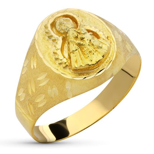 18K Sello Oro Amarillo Hueco Virgen De La Estrella Oval. Ancho: 13 Mm