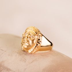 18K Sello Oro Amarillo Indio Americano Ancho Total 20 Mm