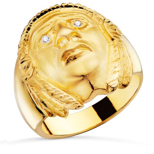 18K Sello Oro Amarillo Indio Americano Ancho Total 20 Mm