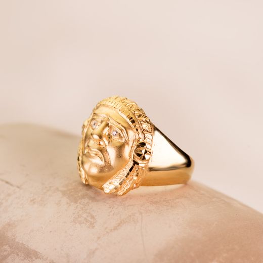 18K Sello Oro Amarillo Indio Americano Ancho Total 20 Mm