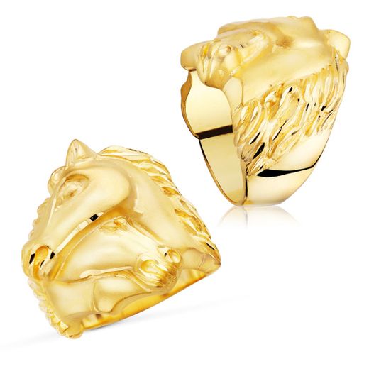 18K Sello Oro Amarillo Macizo Caballos Entrelazados. Ancho 28 Mm