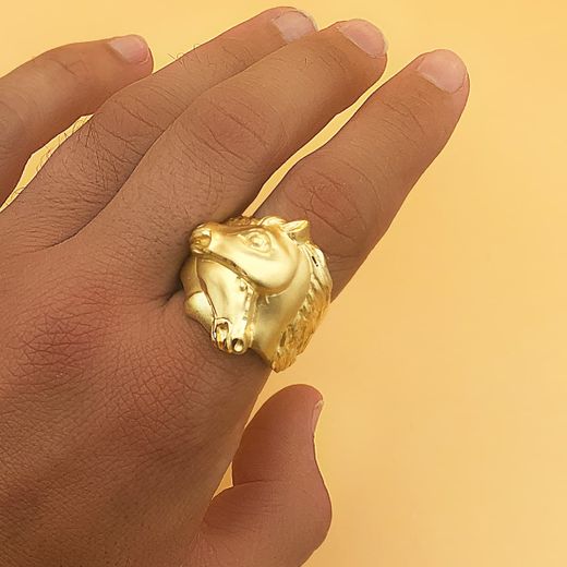 18K Sello Oro Amarillo Macizo Caballos Entrelazados. Ancho 28 Mm
